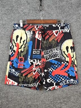 NWT Reason Brand Graffiti Melting Smiley Swim Shorts - Men's L